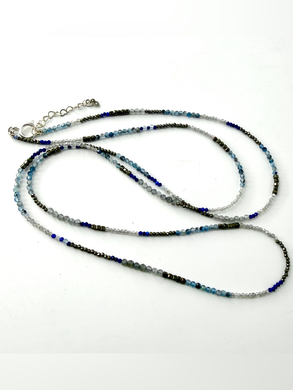 Long Natural Muli Colored Gemstone Beaded Necklace, Lapis Lazuli Labradorite